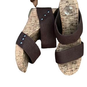 Lucky brand wedge cork heels stretchy brown straps